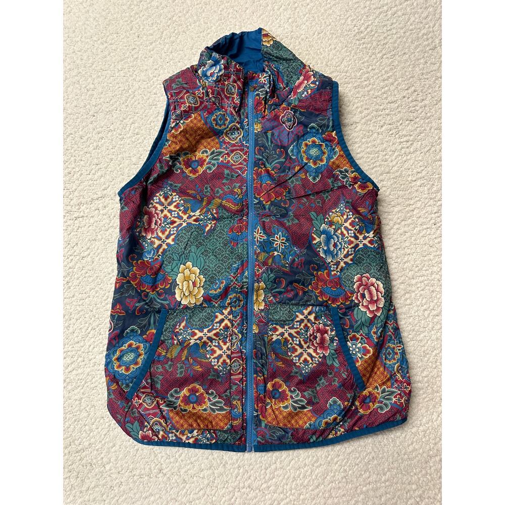 Sherpa Womens Floral Blue Reversible Lightweight Vest Small